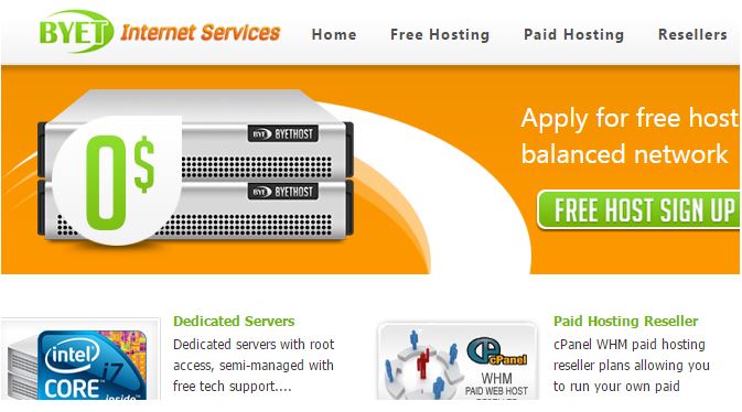 Byet cung cấp hosting miễn phí đến từ Mỹ.